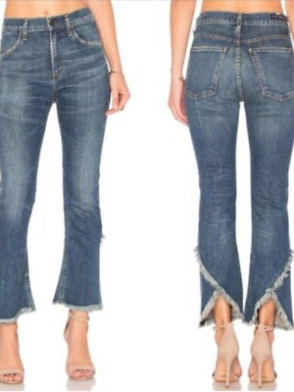 Citizens of Humanity Drew Fray High Rise Crop Flare Leg Jeans Dark Blue 24